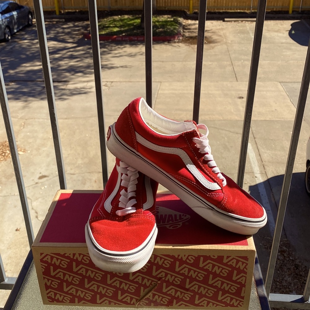 Red and white Old Skool Vans
